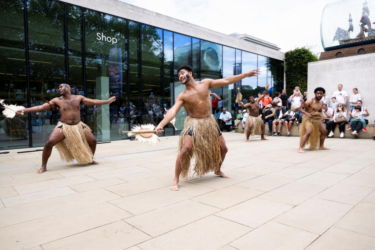 Pacific Island dancers perform outside the National Maritime Museum