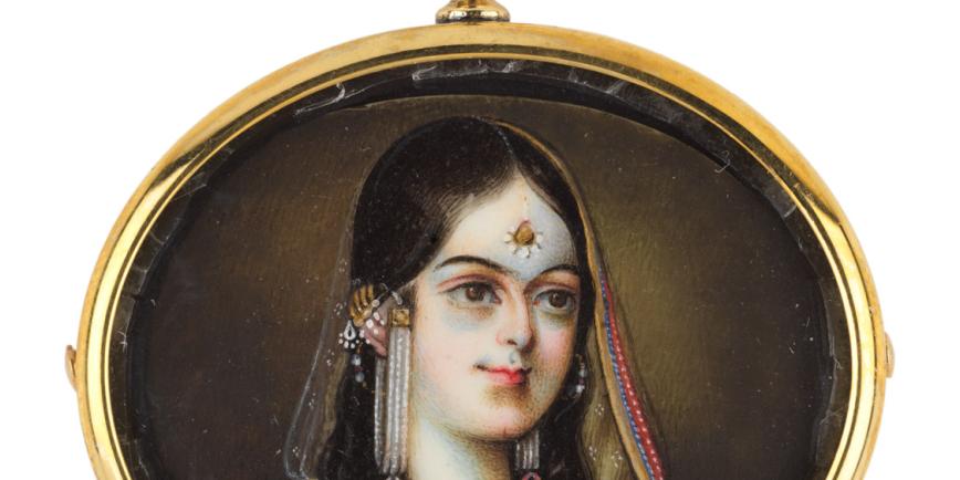 An Indian miniature of Zeenat Mahal (1823–1886), wife and favourite of the King of Delhi and last Mughal Emperor.jpg