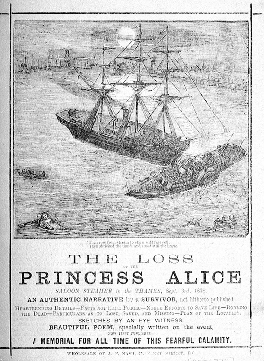 The front cover of a black and white pamphlet describing 'the loss of the Princess Alice saloon steamer'