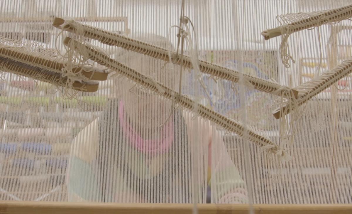 Close up of a tapestry loom