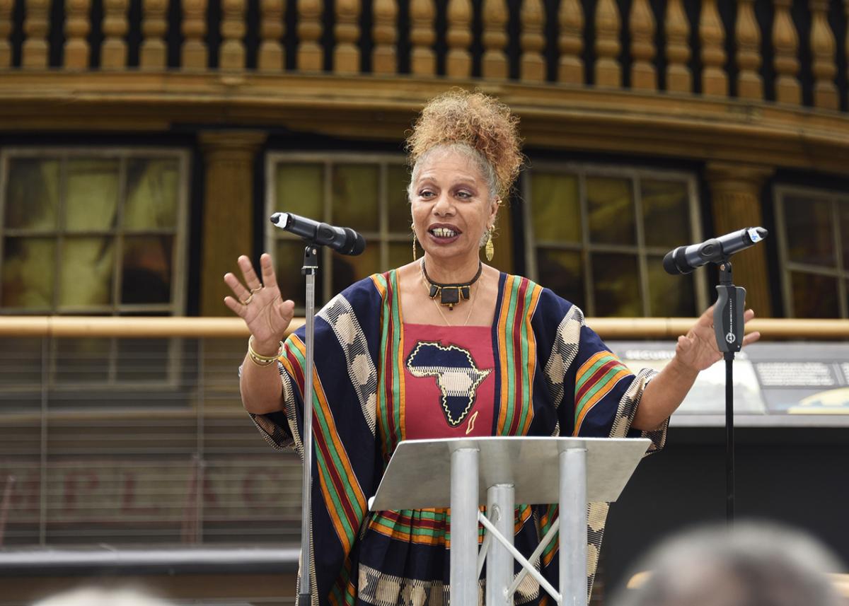 Historian Stella Dadzie speaking at International Slavery Remembrance Day 2022 at the National Maritime Museum