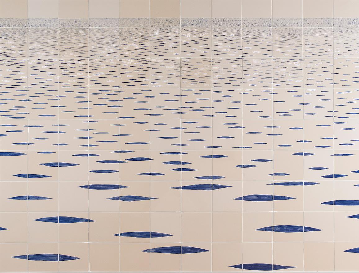 Installation of rippling waves painted on ceramic tiles