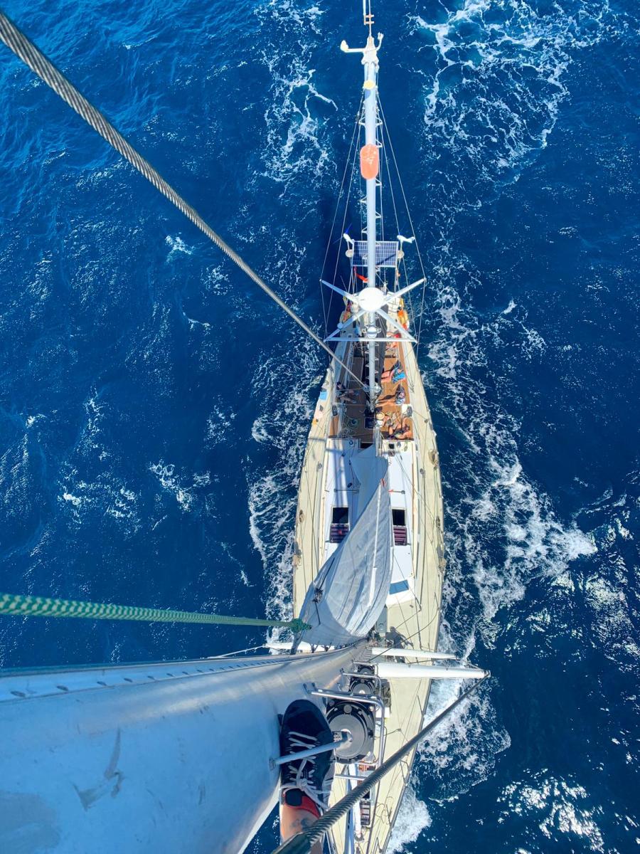 View from top of ship looking down into the hull