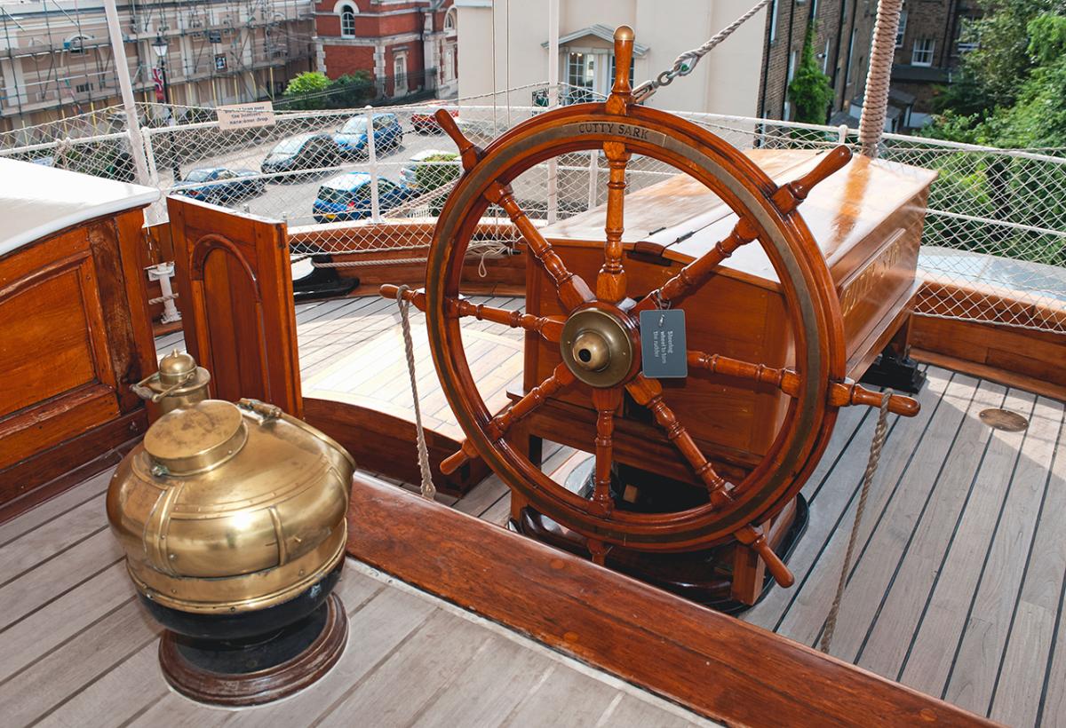 The ship's wheel of Cutty Sark in Greenwich