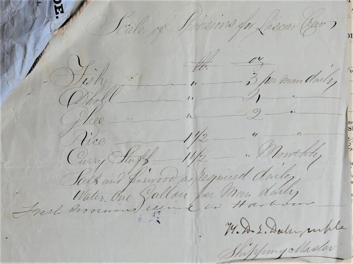 Handwritten historic document showing details of a 19th century shipping voyage