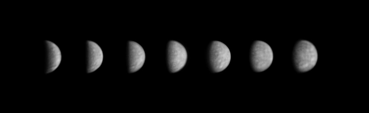 Composite image showing different phases of Mercury as seen from Earth