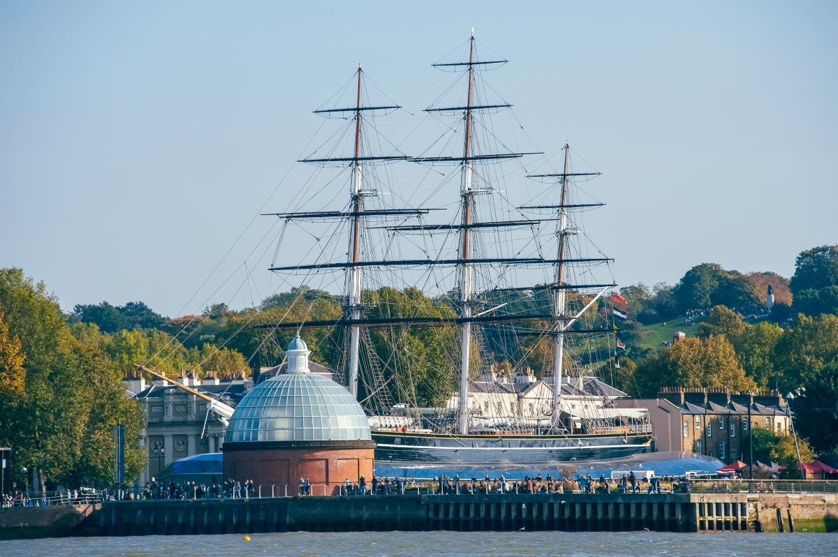 A view of Cutty Sark in Greenwich from the other side of the River Thames 