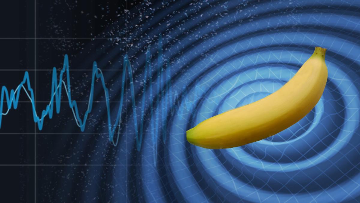 Banana over a background of blues waves