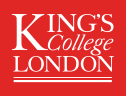 Text that says King's College London on a red background in white font