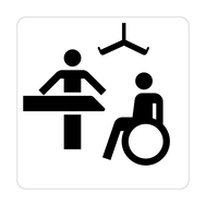 A logo illustrating a Changing Places toilet, showing a changing table, hoist and wheelchair user