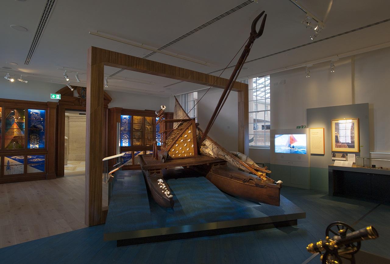 front view if a Fijian boat in a museum