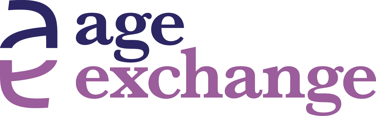 Age Exchange logo in dark purple and lilac