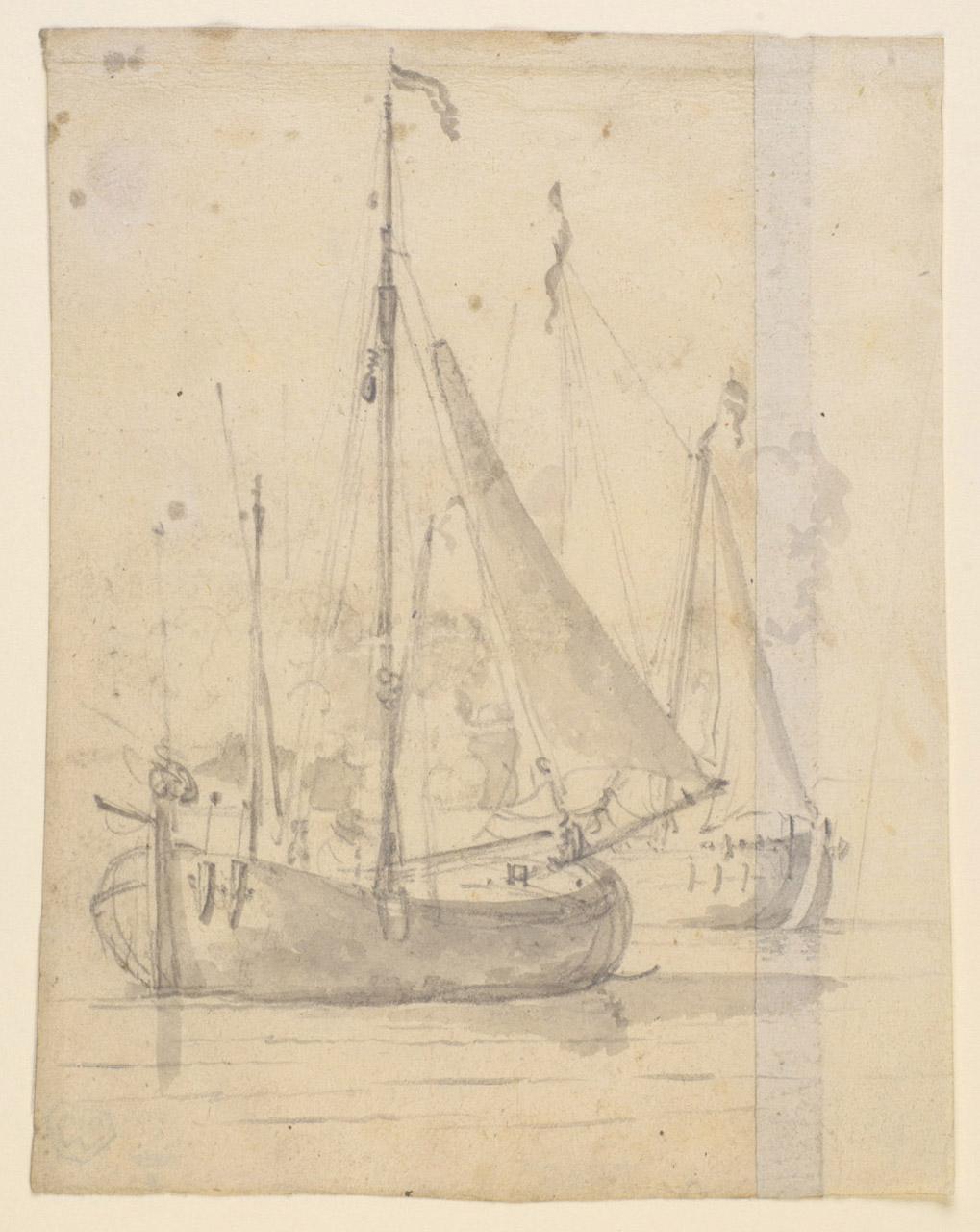 Sketch of a small boat with its 'jib', a sail on the front, out