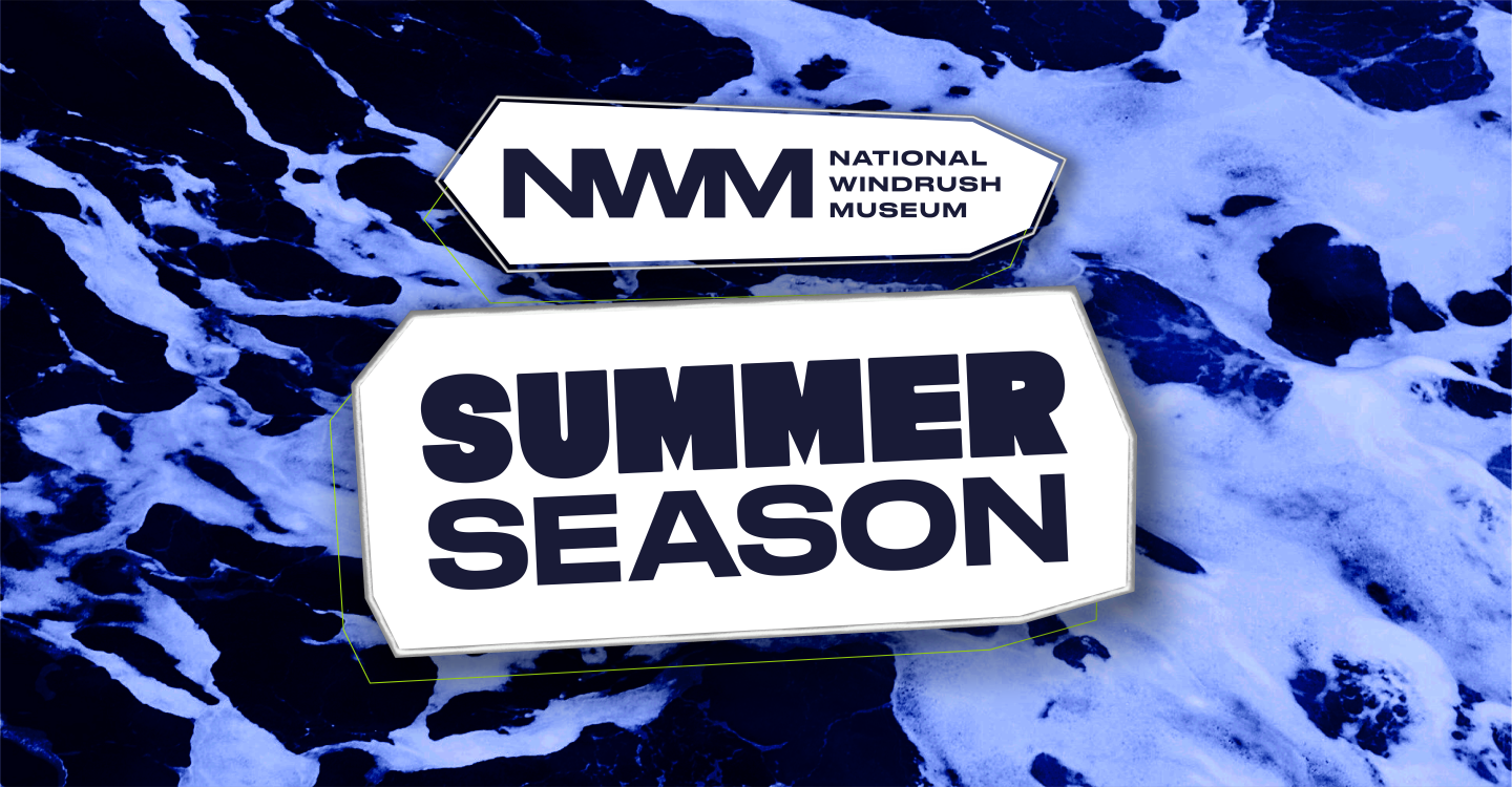 National Windrush Museum Summer Season logo over background image of foamy waves