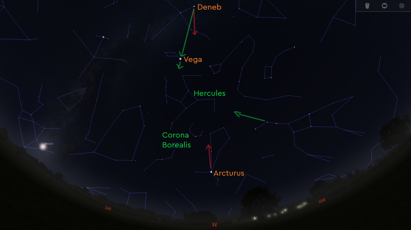 Stellarium screenshot showing pointers to Hercules