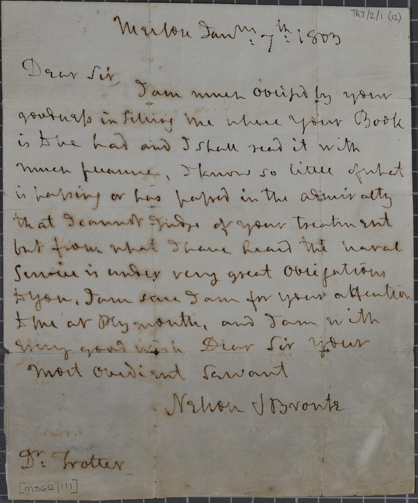 A letter from Horatio Nelson