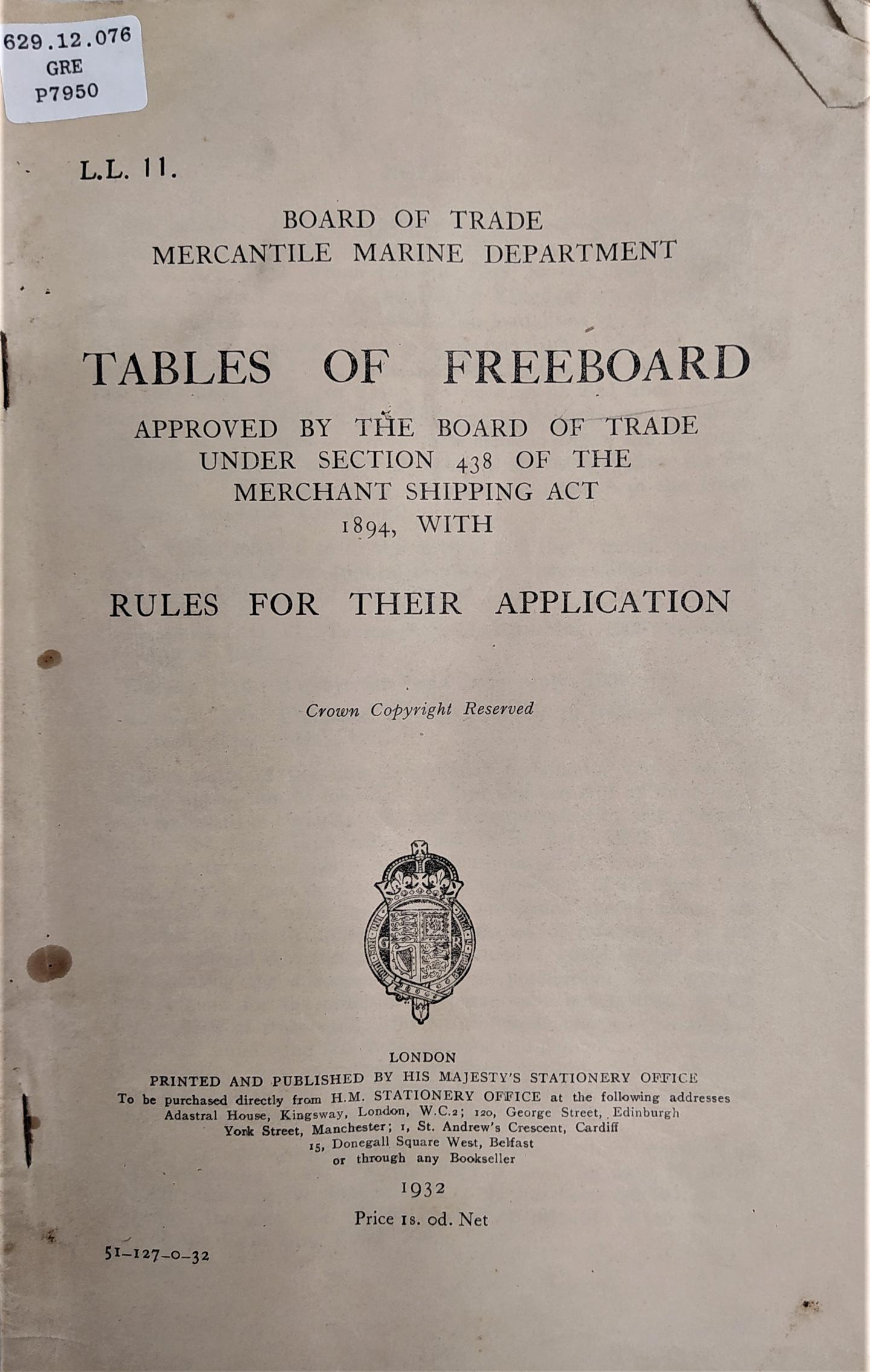 Front cover of a publication of freeboard tables