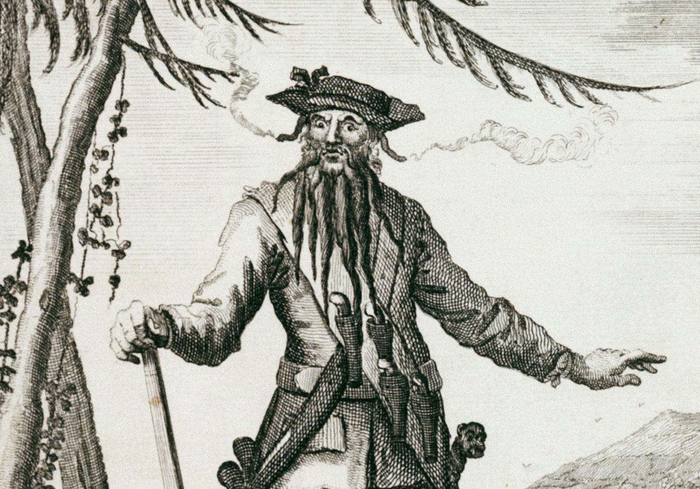 Detail from a historic illustration of the pirate Edward 'Blackbeard' Teach