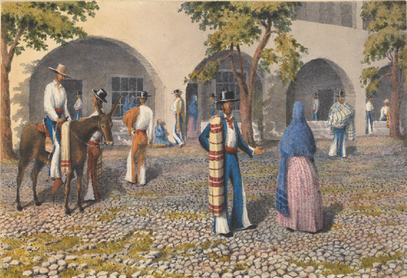 painting of Mexicans, Plaza at Tepic [Mexico], Augt 19th - 13th 1850' 