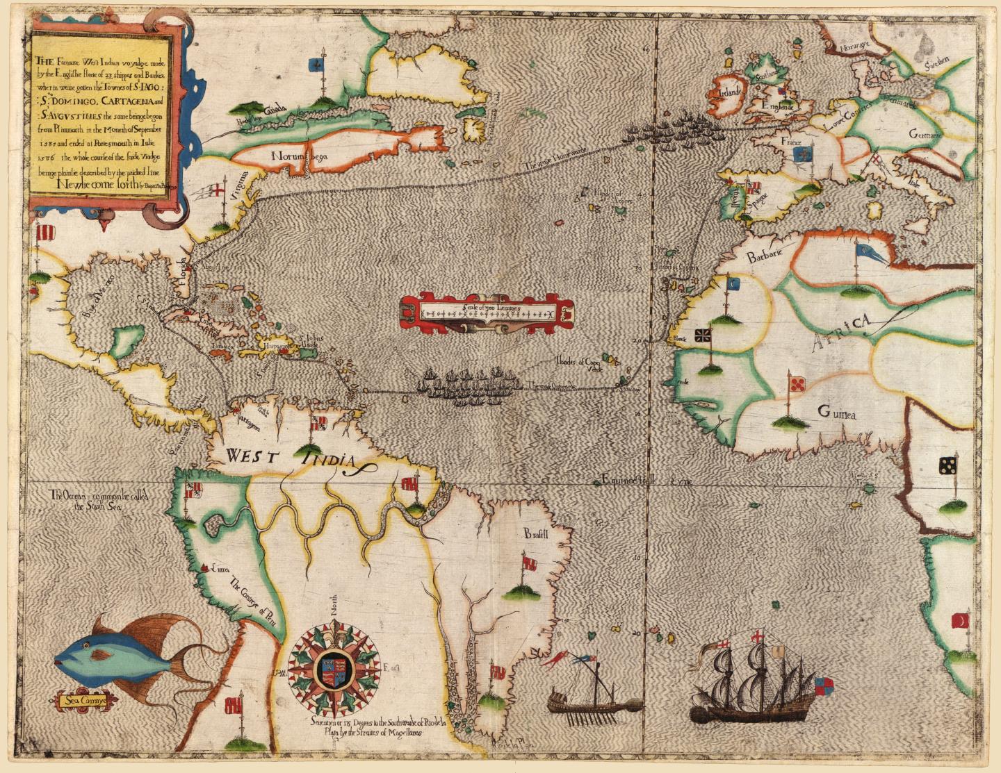 Map from atlas published on Sir Francis Drake’s West Indian voyage, 1585-6