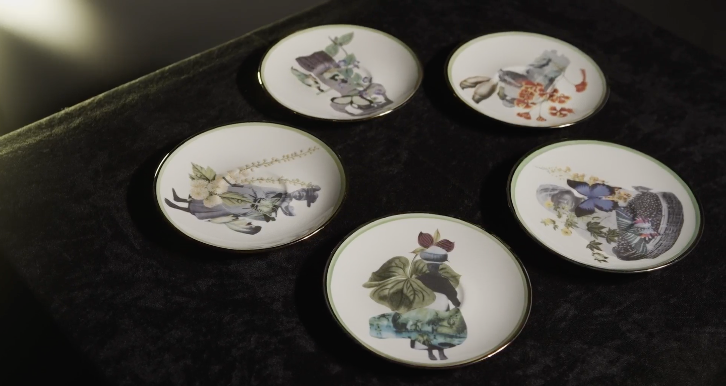 Porcelain plates adorned with images of women and flowers