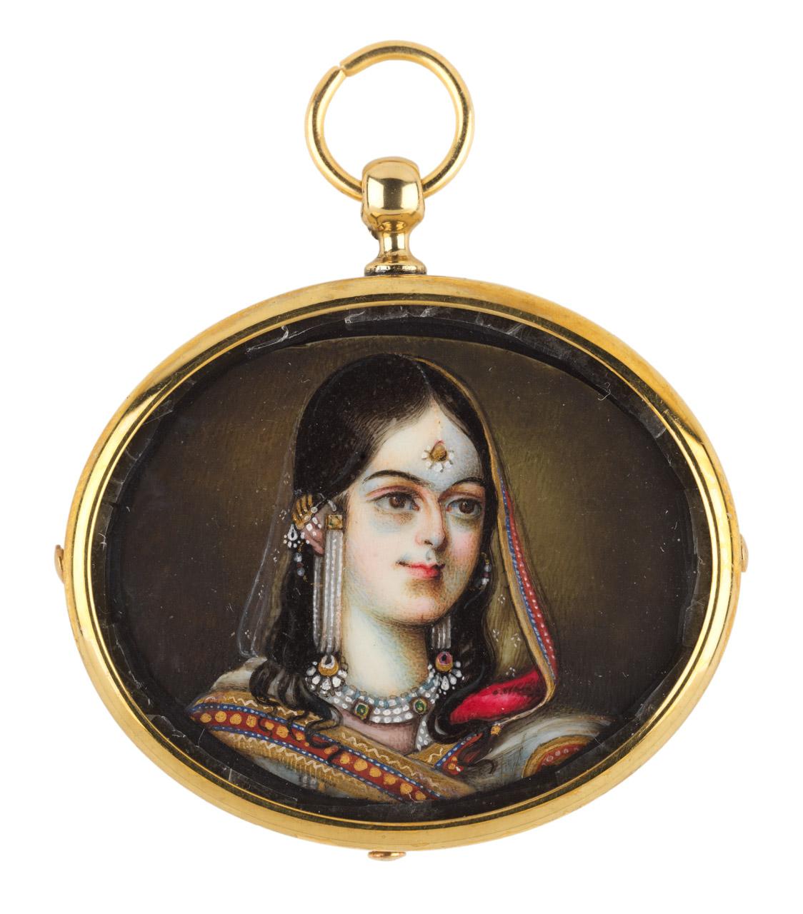 An Indian miniature of Zeenat Mahal (1823–1886), wife and favourite of the King of Delhi and last Mughal Emperor.jpg