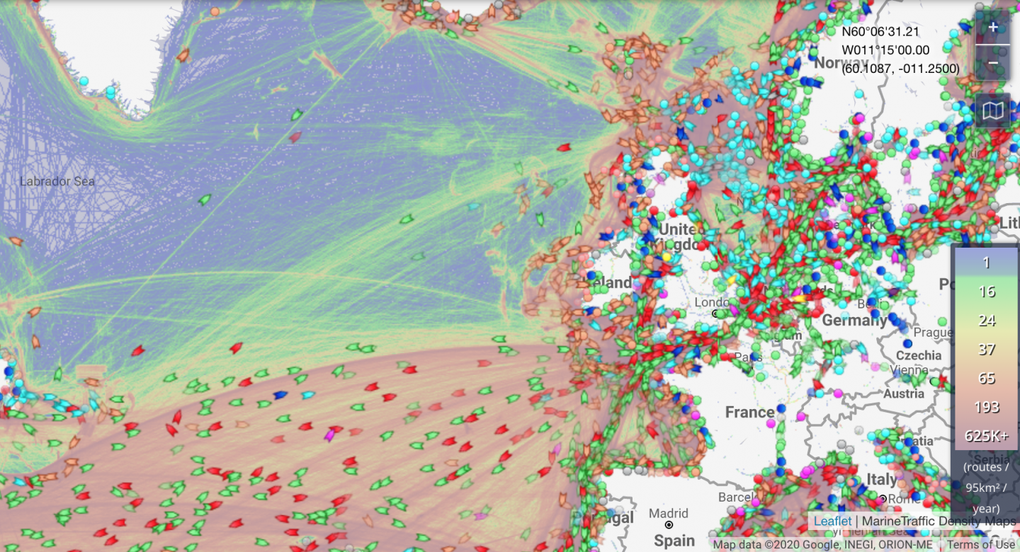 Marine Traffic live (screenshot)